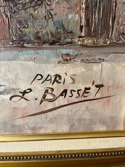 Louis L. BASSET Signed LARGE 54″ X 30″ Oil Painting PARIS France Street Scene