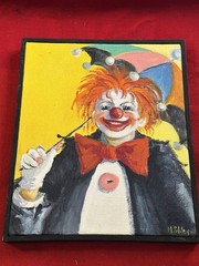 Mae Sibley Abstract Pop Art Clown Portrait Canvas Painting Framed Signed