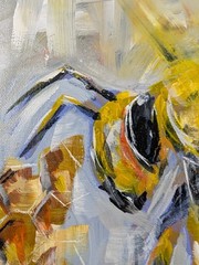 Bumblebee Original Painting 12×12 Abstract Expressionism Modern Canvas SWhite