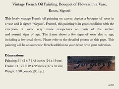 Vintage French Oil Painting, Bouquet of Flowers in a Vase, Roses, Signed