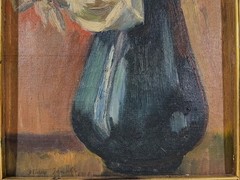 1919 Japanese Antique Floral Still Life Oil Painting By Itaru Tanabe Prewar Art