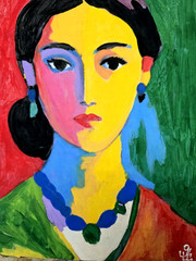 Original Hand Painted Acrylic Painting “ Portrait of a Young Lady“ . Signed