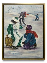 NY Art-Original Oil Painting of Winter Playground on Canvas 12×16 Framed