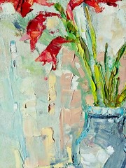 Textured Red Floral Still Life Original Oil Painting 20×16″ Canvas Wall Art