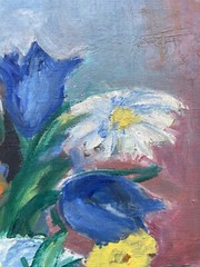 Ölbild Impressionist Stillleben mit Sommerblumen 72×53,5cm