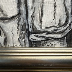 Vintage „Man Smoking A Pipe” Black / White Painting – Signed And Framed 32 x 29
