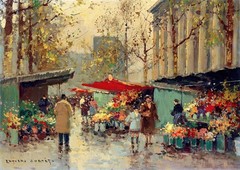 Flower Market Madeleine, Paris Painting by Edouard Leon Cortes Reproduction