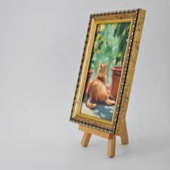 Original Oil Painting Ginger Cat Garden Flowers Pet Animal Art 4×6 Framed