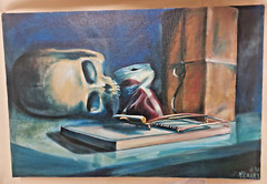 Skull, Package, Mouse Trap, Pepsi Can, Cigarette Surrealist Oil Painting – 1988