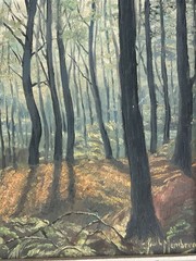 Vintage Impressionist Tree Forest Landscape Oil Board Artist Signed Pennsylvania