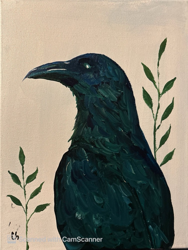 Gothic Black Bird Original Acrylic Painting 11×14 Signed Canvas Art