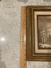 VTG Original Oil Painting Mountain/River Landscape Framed Linen Border 15”x 13”