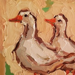 Ducks Gooses Painting Original Oil Artwork Semi Abstract Modern Small Wall Art