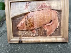 Carpfishing Fisherman Catches Carp Large Wood Carving Multicolor Picture Woodwor