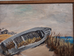 Original Signed Painting Acrylic Ocean Seagrass Sand Boat House Moody Beach 2016