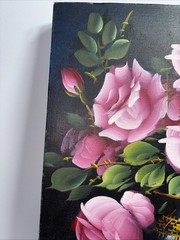 Vintage Oil Painting Roses In Vase Still Life Canvas Signed 12 X16 Preowned