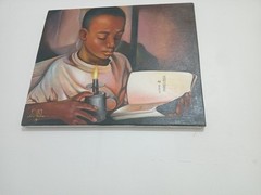 Original Haitian Painting BOY READING acrylic On Board By Archer 20″x 24″ NEW