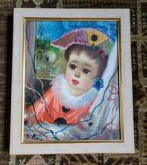 VTG MCM S Reno Parisian Clown Circus Doll Child Sad Eyes Bubbles Painting 8×10″