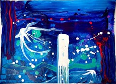 Midnight Oasis Original Abstract Painting 11×15 Tropical Art Blue Palm Coastal