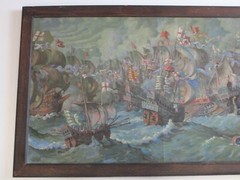 INCREDIBLE NAUTICAL LARGE OIL PAINTING ANTIQUE SHIPS MYSTERY ARTIST SIGNED PORT