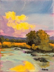 R Stevens 9×12 Original Acrylic Sunset Trees Landscape