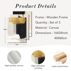 RZIGERNO 3 Pcs Black White and Gold 24″L x 16″W Black and gold abstract