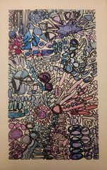 Blue & Pink Doodles- Original Abstract Watercolor Painting With Ink Details