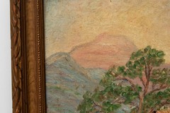 Vintage Southwestern American Landscape Painting Tree on Cliff, Signed Illegibly