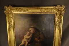 Antique Oil Painting Saint Anthony of Padua with Child Jesus 18th Century