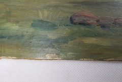 American School Philadelphia Oil Board Painting Castle Ruins Unsigned C. 1880