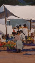 Sergio Ladron De Guevara Original Oil Painting „Market Day“ 2002 Large Excellent