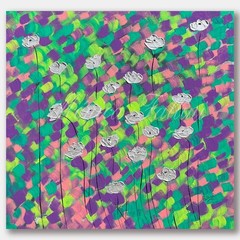 Silver Poppies ORIGINAL painting on canvas 22 x 22 inch by Monica Fallini