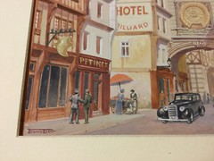Vintage Original Art: town w ads, cars; BARRY BART w matting