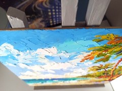 Seascape Original Oil Painting Hawaii Beach Seaside Palm Trees on Panel 10x10in