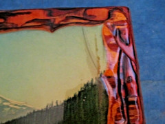 Vintage 1970’s clear Resin & wood/Litho image of Mount Hood