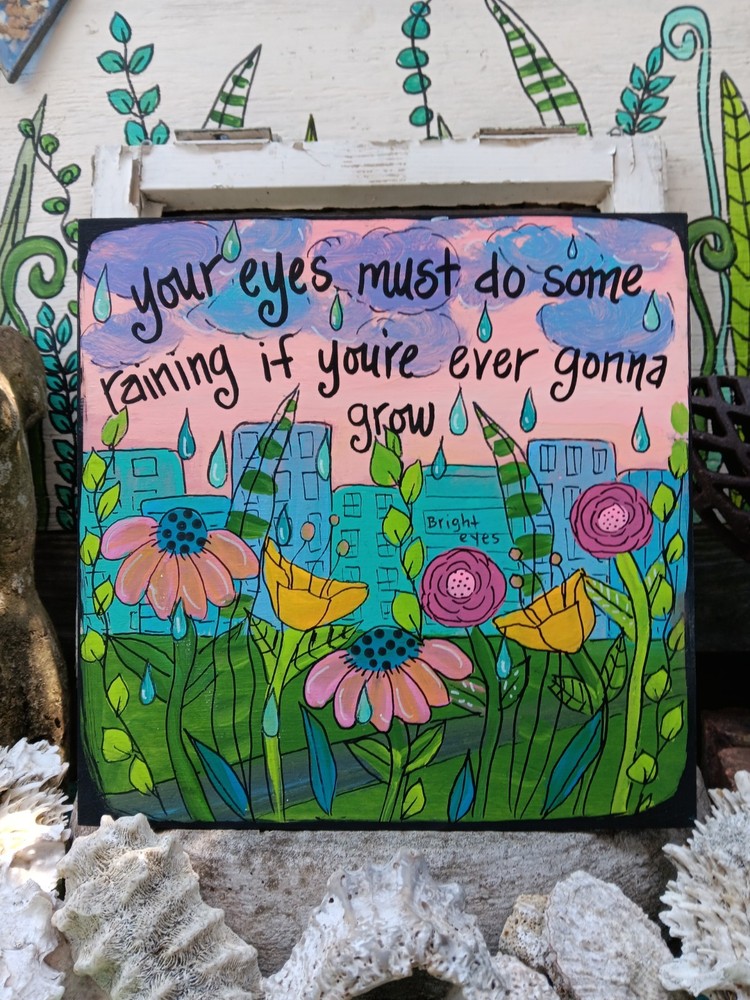 Bright Eyes Song Lyric Painting 10″ wood, Bowl Of Oranges Sign, Indie Music Art