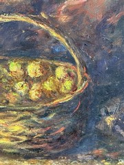Maria Fernandez, 1985, Vintage Oil Painting, Woman with Basket