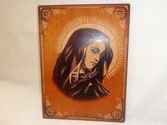 Virgin Mary Vtg Wood Block Picture Our Lady Christian Icon Religion Painting