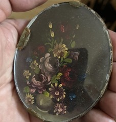 Nice Antique Miniature Still Life Oval Painting Flowers Bouquet