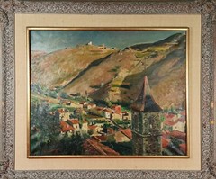 VILLAGE VIEW. OIL ON CANVAS. FREDERIC LLOVERAS HERRERA. 1948.