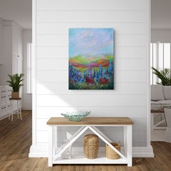 Original Wildflower Meadow Landscape Painting 18×24 Farmhouse Cottage Art