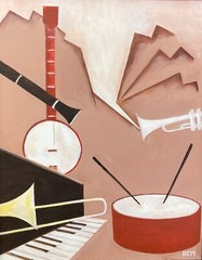Vintage Geometric Abstract Instrument Painting Art Wall Hanging Signed Menges