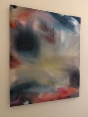 Fine Art Abstract Painting On Habotai Silk – Ornate Gold Gilded Frame 23” X 19”