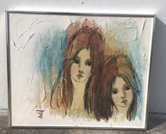 Carol Dahi Mid Century Modern Abstract Painting of Twins