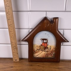 Custom Vintage Wagon Carriage Farm Landscape Painting Framed 8×8” Hand Painted