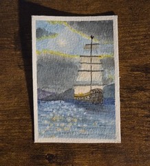 Original ACEO Watercolor Painting „Late Arrival“ 2.5×3.5 Signed