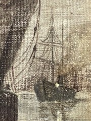 19th Century Circle of Eugene Boudin Oil on Canvas Signed Ships Port Moonlight