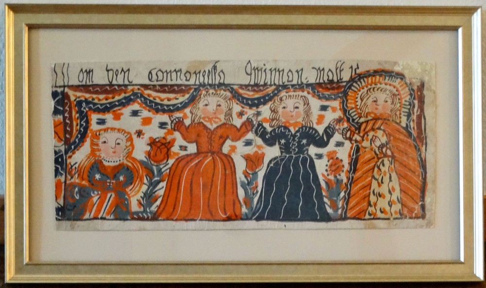 Early 19th-Century Swedish Figural Bonad Folk Art Painting Rare Hand Painted