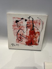 Red dog original acrylic picture/canvas drawing orig sign ZM 20x20cm