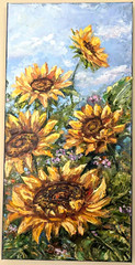 ORIGINAL OIL impasto Painting „Sunflowers “ 20″x 10″ by Olga Diduh.